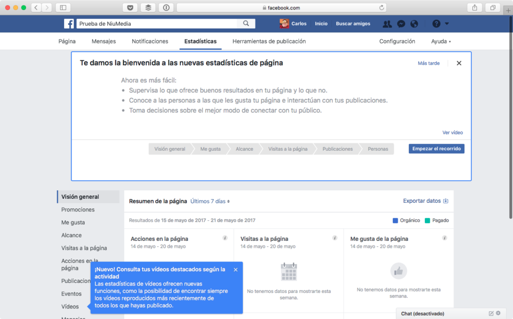 PÃ¡gina en Facebook Para tu Negocio, PestaÃ±a de AdministraciÃ³n "EstadÃ­sticas"