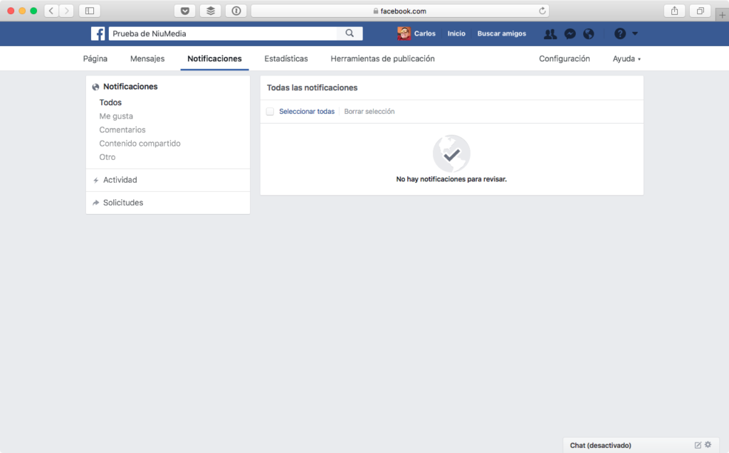 PÃ¡gina en Facebook Para tu Negocio, PestaÃ±a de AdministraciÃ³n "Notificaciones"