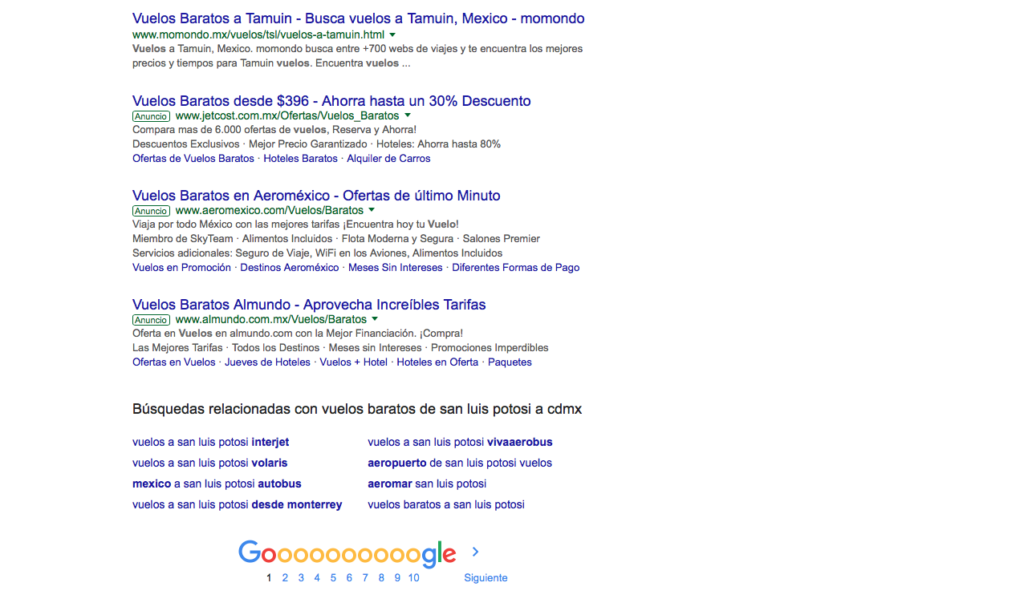 Primera PÃ¡gina de Resultados en Google con AdWords Abajo